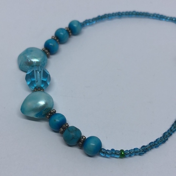 BLUE seed bead pearl and stone anklet or bracelet sterling clasp - Picture 2 of 3